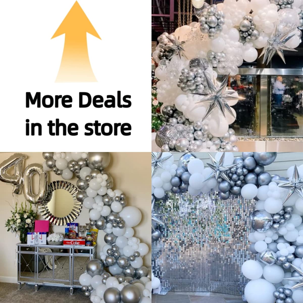 Bezente White Silver Balloon Garland Kit,100Pcs White Silver Metallic Chrome and Silver Confetti Balloons with Balloon Tape for Winter Wonderland Wedding Prom Special Events Party Winter Decor