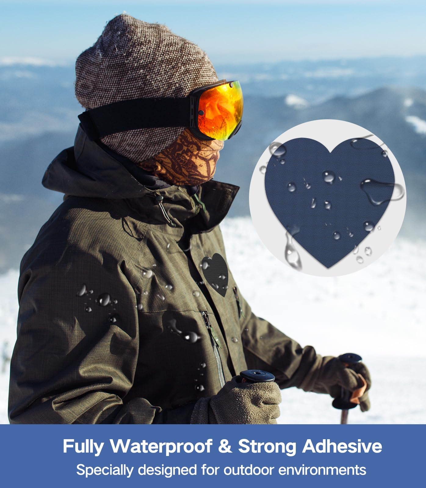 20Pcs Down Jacket Repair Patches Dark Blue Waterproof Self Adhesive Pre-Cut Nylon Repair Patches Kit for Jackets Coats Clothing Tents Sleeping Bags, Heart