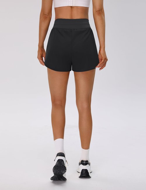 BMJL Womens 2 in 1 Running Shorts for Gym 2.5" Black High Waisted Drawstring Athletic Workout Shorts 3 Pockets（M,Black）