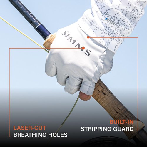 Simms SolarFlex UPF 50+ Fingerless Gloves - Premium Hand Protection, Quick-Dry, Breathable, UV Shield for Fishing and Outdoor Activities, Lightweight and Durable (Sterling, Medium)