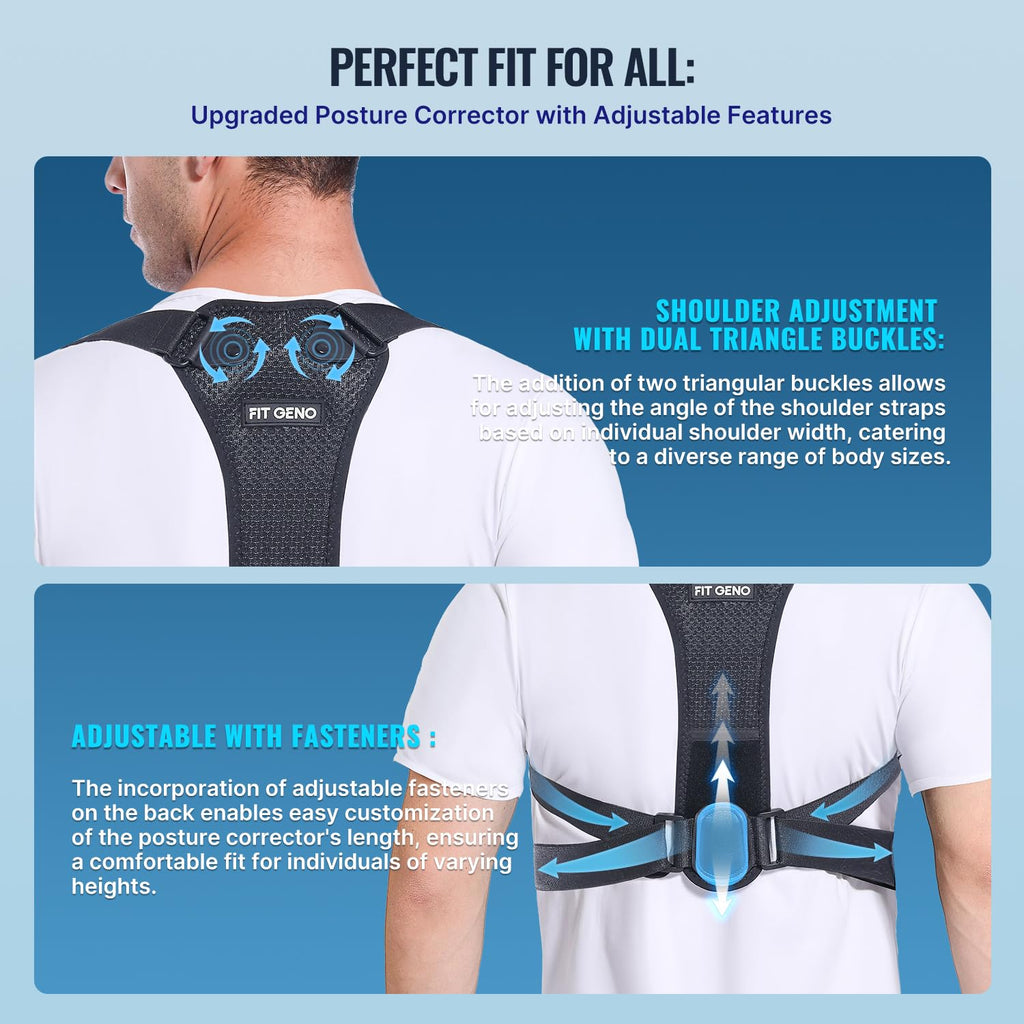 Skiennix Posture Corrector Upper Back Brace - Adjustable Pain Relief for Men & Women | Invisible Under Clothes (Medium/Large 39"-49")