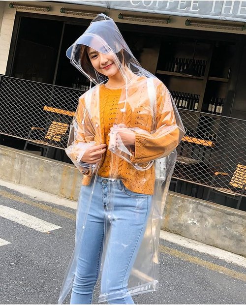 Freesmily Women's Waterproof Raincoat - Super Transparent EVA Poncho with Hood & Drawstring