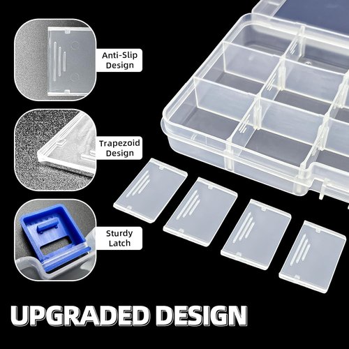 DUOFIRE Adjustable Plastic Organizer Storage Box - Removable Grid for Jewelry & Accessories | 15 Grids, White x 4