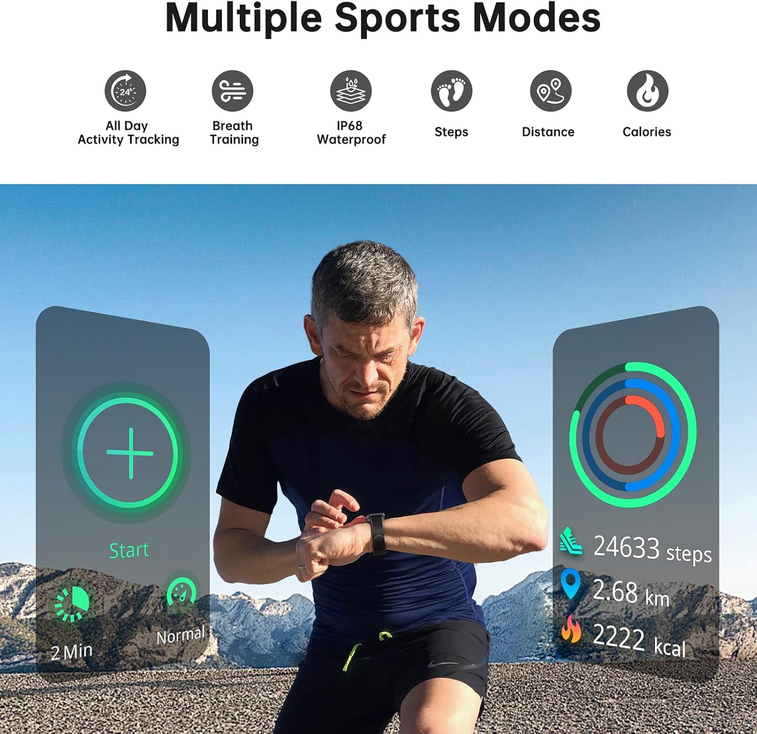 Sunorshop Health Fitness Tracker, Smart Watch with 24/7 Heart Rate and Blood Oxygen Monitor, Sleep Tracker with IP68 Waterproof, Activity Tracker Pedometer Step Counter for Women Men (Black)