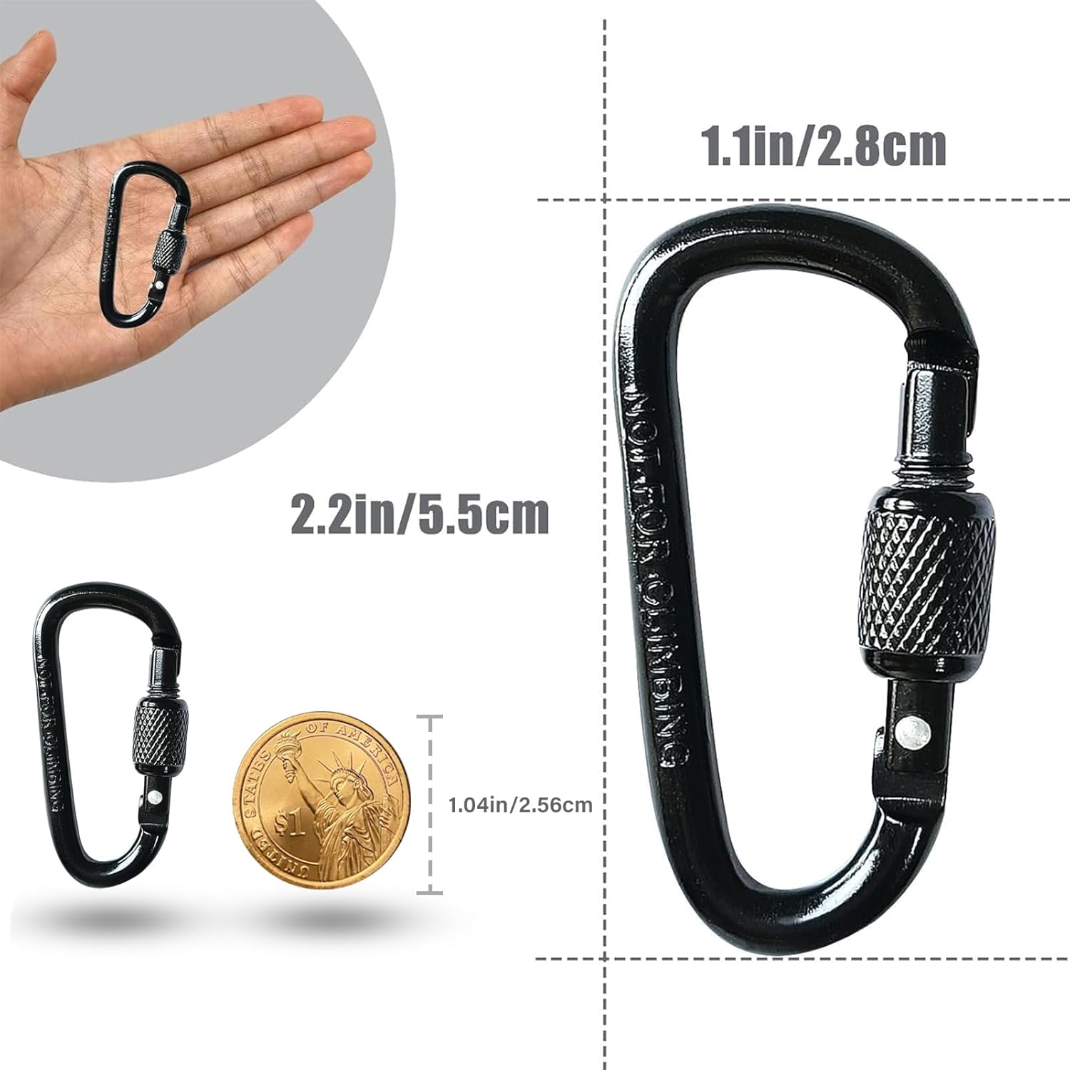 YUCHIYA D-Shape Carabiner Clasp - 8 Pack Mini Keychain Clips, 2.2 Inch Aluminum Alloy for Outdoor Use