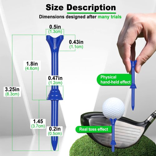 LZFAN Golf Tees 3 1/4 Inch, Plastic Golf Tees 4 Prongs Stability Tees, Unbreakable Long Golf Tees Reduce Friction & Side Spin Colored (100PCS)