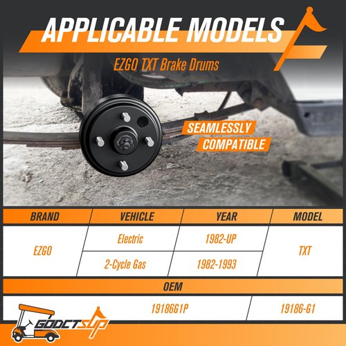 GODCTSUP EZGO Brake Drum Hub Assembly, Golf Cart Brake Drums for EZGO TXT 1982-UP Electric and 2-Cycle 1982-1993 Gas, 24 Tooth Star Spline Drums Replace OEM# 19186G1P (Black 2-Pack)