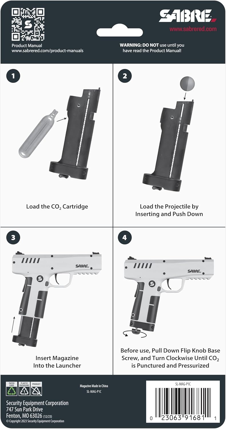 Sabre Home Defense Pepper Projectile Launcher - Large Size with 7 Projectiles | 40% More Stopping Power