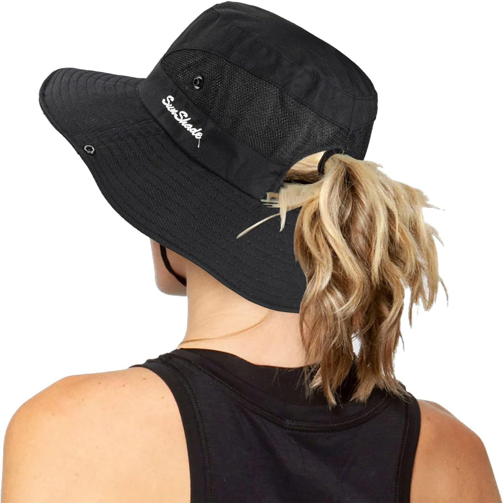 Skiennix Women's UV Protection Wide-Brim Sun Hat - Foldable Beach & Fishing Hat with Ponytail Hole
