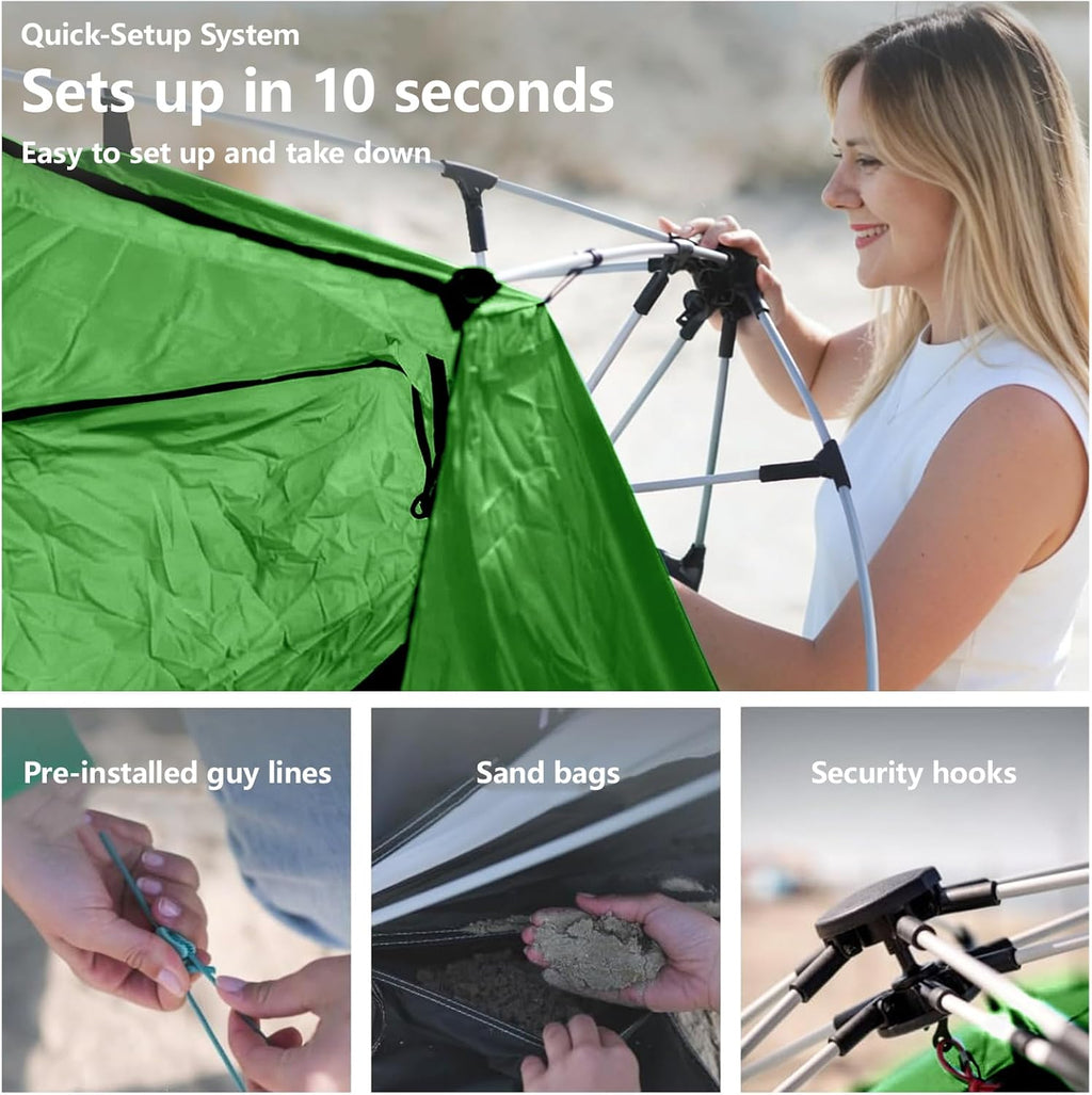 Three Bears Pop Up Beach Tent - Lightweight UV Protection Shelter for 3-4 People | Easy Setup, Green