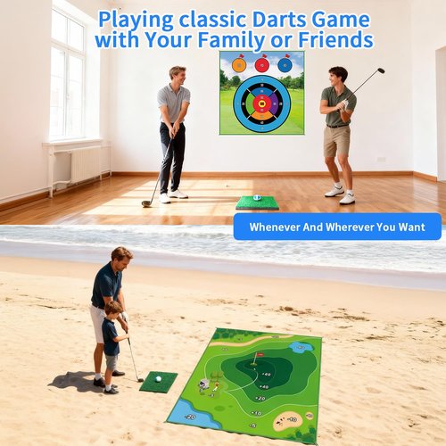 LINKET Golf Mat, 70"x70" Double-Sided 2in1 Golf Hitting Mat, Portable Golf Game for Chipping Practice for Dads & Junior Golfers - Golf Mats with 20 Sticky Balls & Golf Turf Mat for Indoor and Outdoor