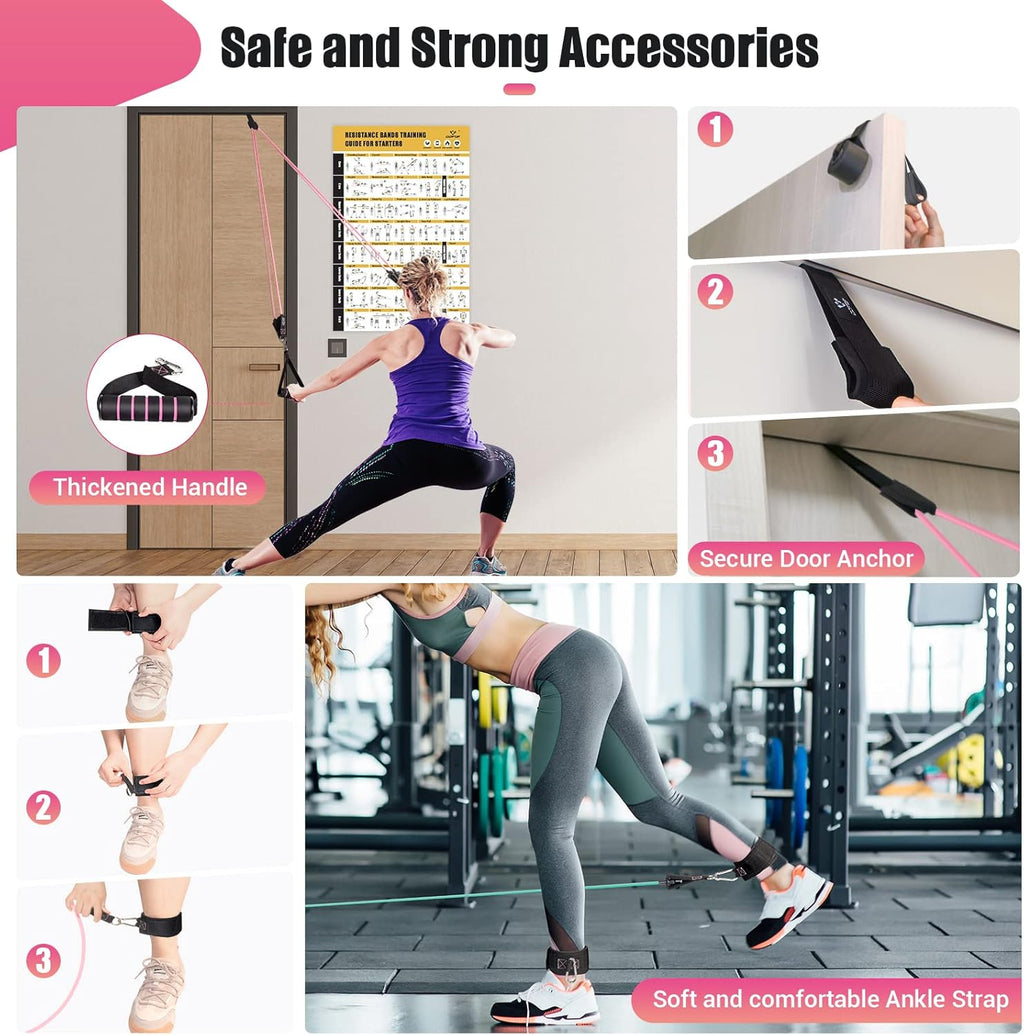 Skiennix Resistance Bands - 5 Level Workout Bands with Handles for Women | Ideal for Yoga & Pilates