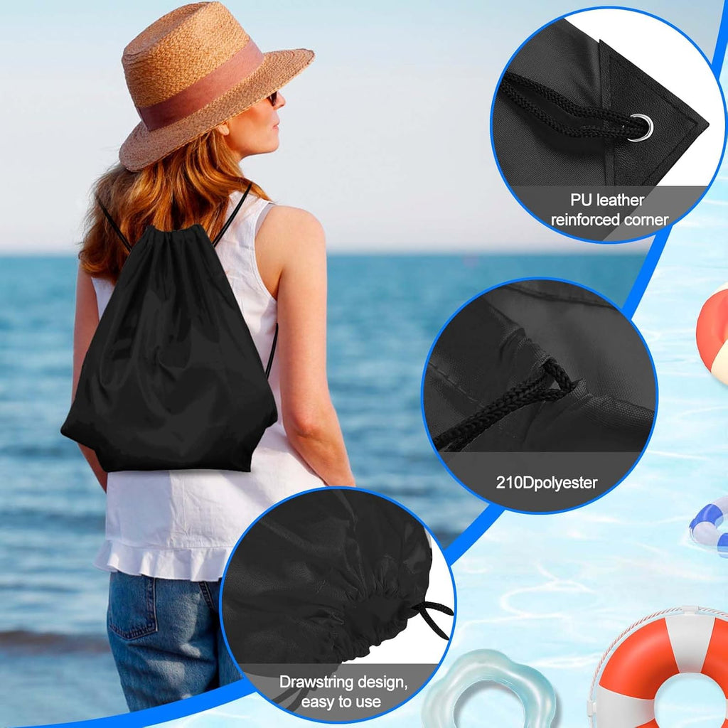 PLULON Drawstring Backpack - 2-Pack Black Cinch Sacks for Gym, Yoga, and Outdoor Travel