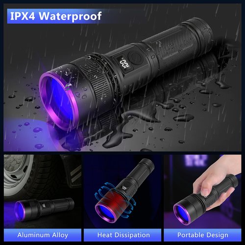 WINDFIRE Black Light Flashlight 365nm, UV Flashlight Rechargeable with LCD Display, 30W High Power Blacklight for Pet Urine Detection, Rocks, Scorpions, Resin Curing, Blood Tracking, Uranium Glass