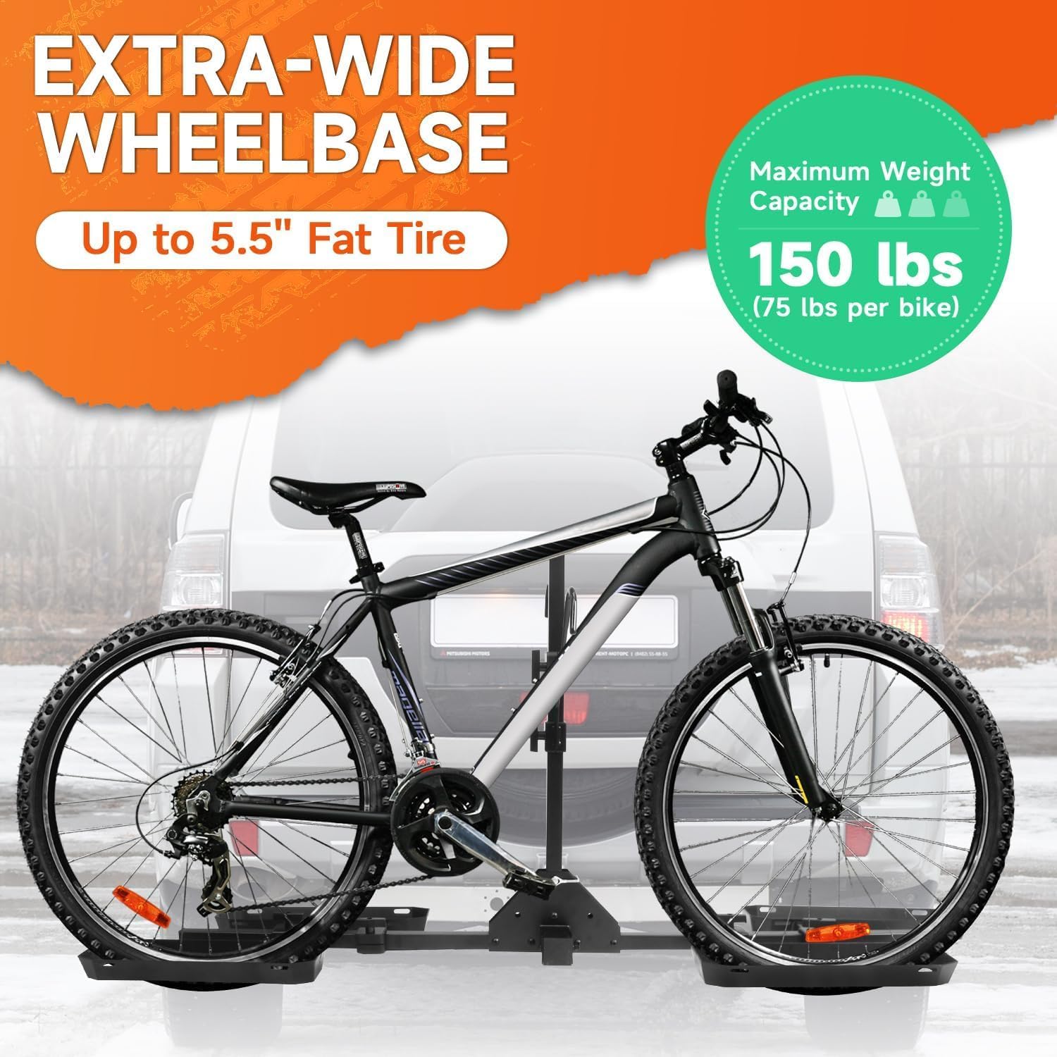 Tilting 2-Bike Hitch Rack - Fits Fat Tire Bikes Up to 5" Wide | Holds 150 lbs for Cars, SUVs, Trucks