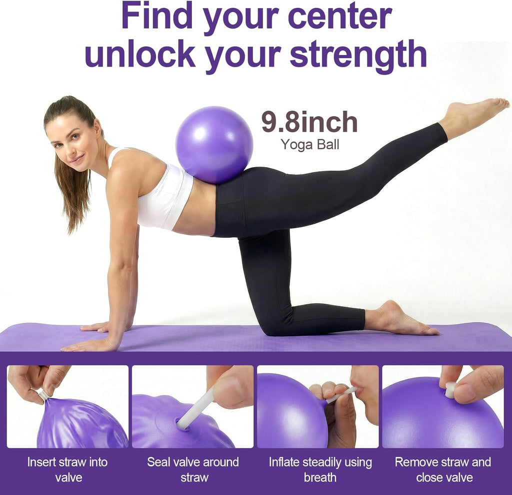 Skiennix Home Pilates Ring and Ball Set - 13-Inch Magic Circle with 5 Resistance Bands for Full Body Toning