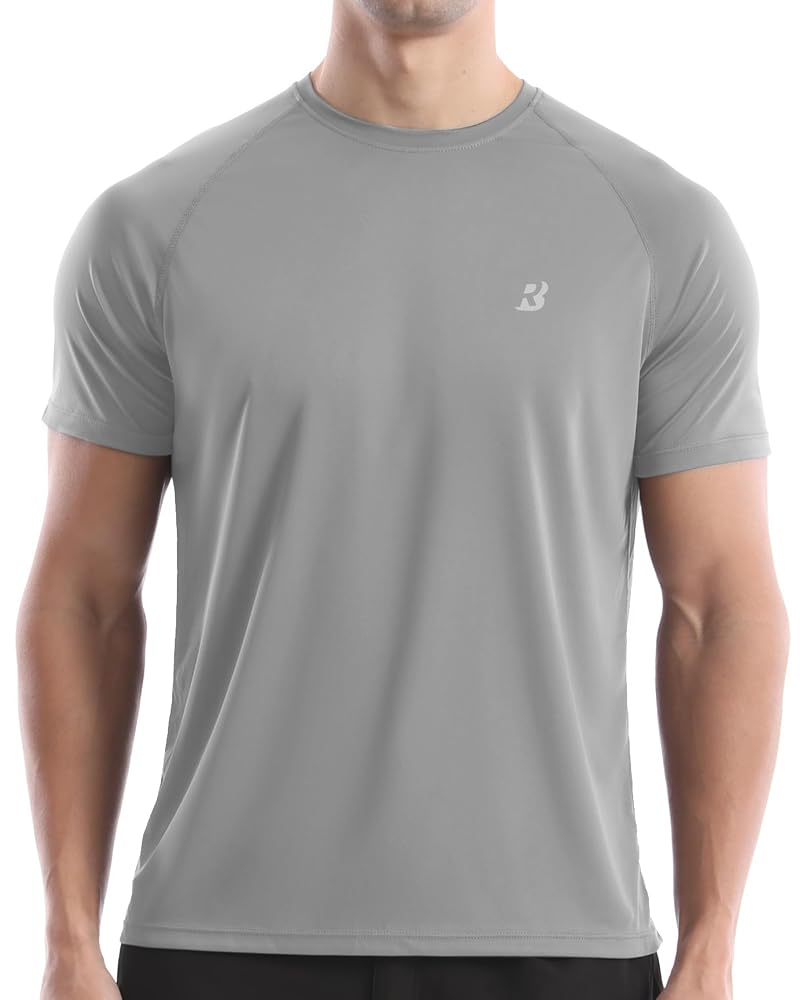 Roadbox Men’s Rash Guard Short Sleeve UPF 50+ Quick-Dry Swim Shirt - Gray X-Large