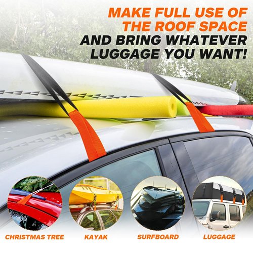 6 Rooftop Cargo Tie Down Hook Straps - Secure Any Car Roof Bag, Roof Rack Cargo Carrier, or Car Top Carrier, Durable and Solid, No Roof Rack Required, Compatible with Most Cars - Registered Patent