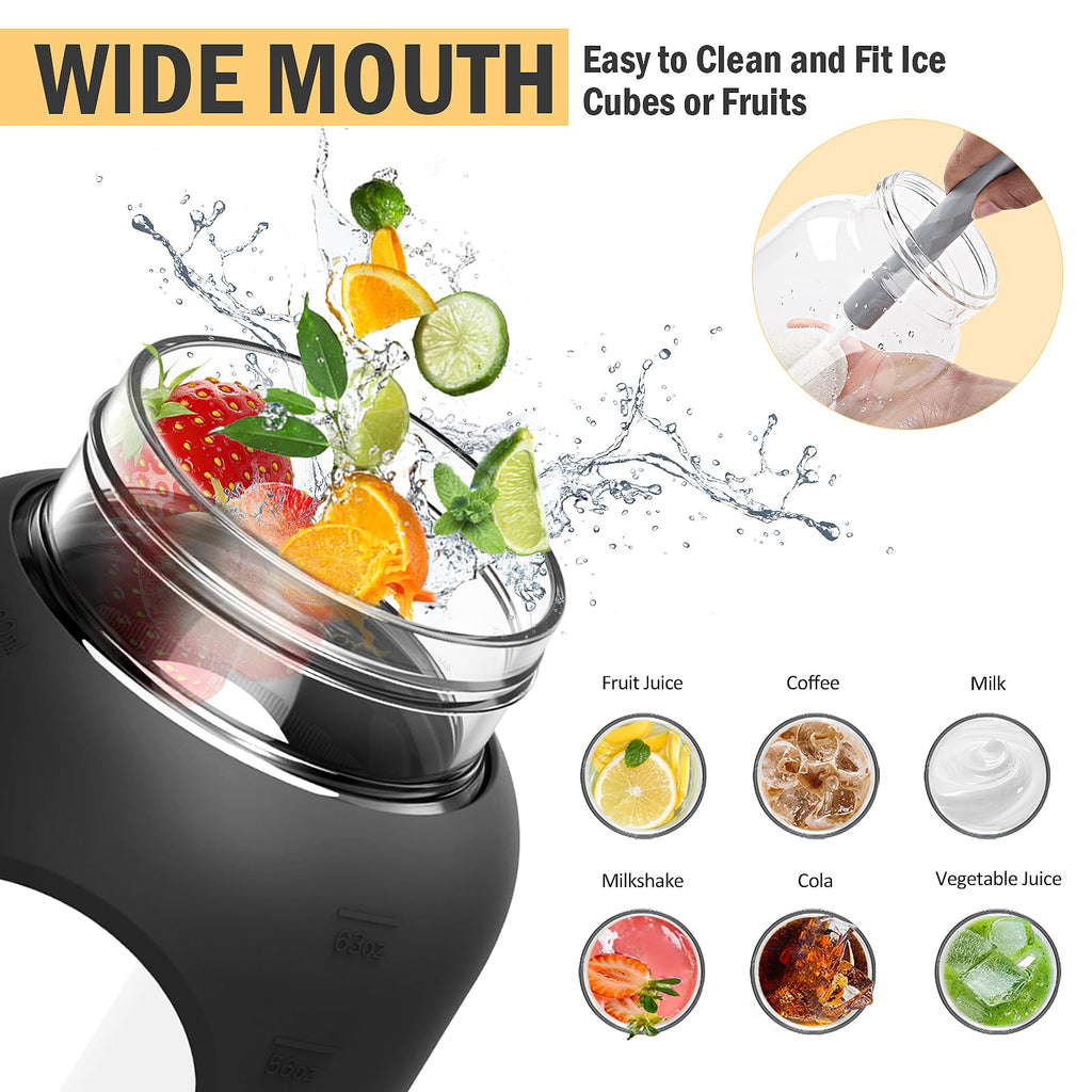 WINSA 84oz Glass Water Bottle with Stainless Steel Handle,2.5L Gallon Water Bottle with 2-IN-1 Straw Lid, Silicone Sleeve and Motivational Capacity Marker, Wide Mouth Water Jug For Gym, Workout, Black