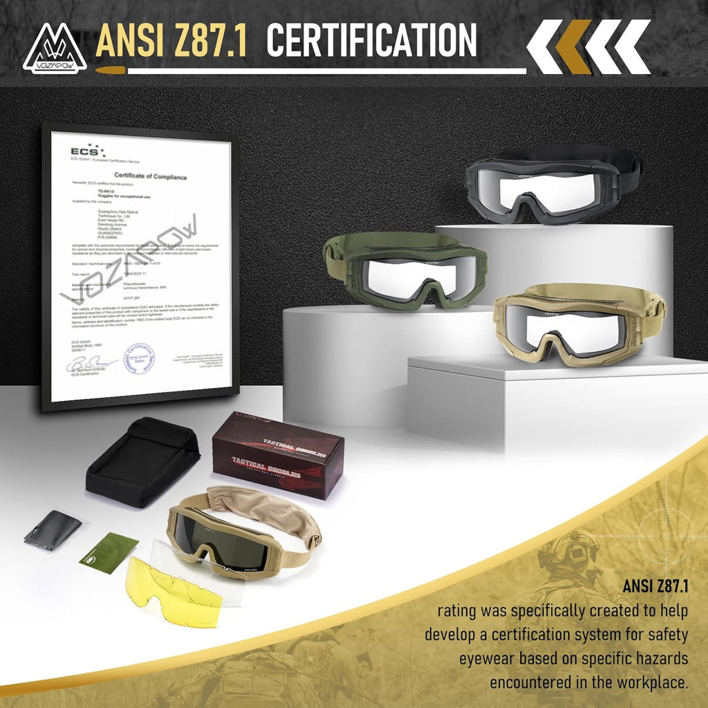 Airsoft Goggles - ANSI Z87.1 Certified Anti-Fog Safety Glasses | Impact Resistant Tactical Design