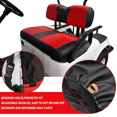 XUANYUDG0769 Golf Cart Front Seat Covers for EZGO TXT 1994-2013 OEM Seat Cushion, Adjustable Buckles/No Stapler Required, Black/Green/Red/Blue