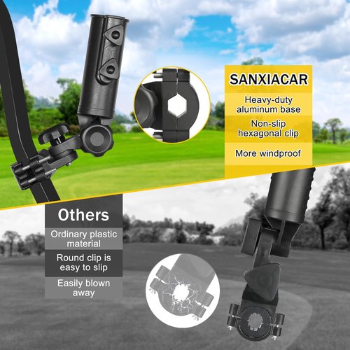 SANXIACAR Heavy Duty Golf Push Cart Umbrella Holder 180°Adjustable Aluminum Base for Stroller Bike Wheelchair Bicycle Mobility Scooter Beach Chair Shopping Cart Universal Windproof Umbrella Mount Kit