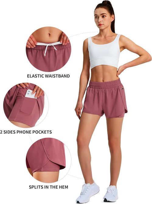 Ksmien Women's Running Shorts - Quick Dry Lightweight Athletic Workout Shorts with Liner & Phone Pockets