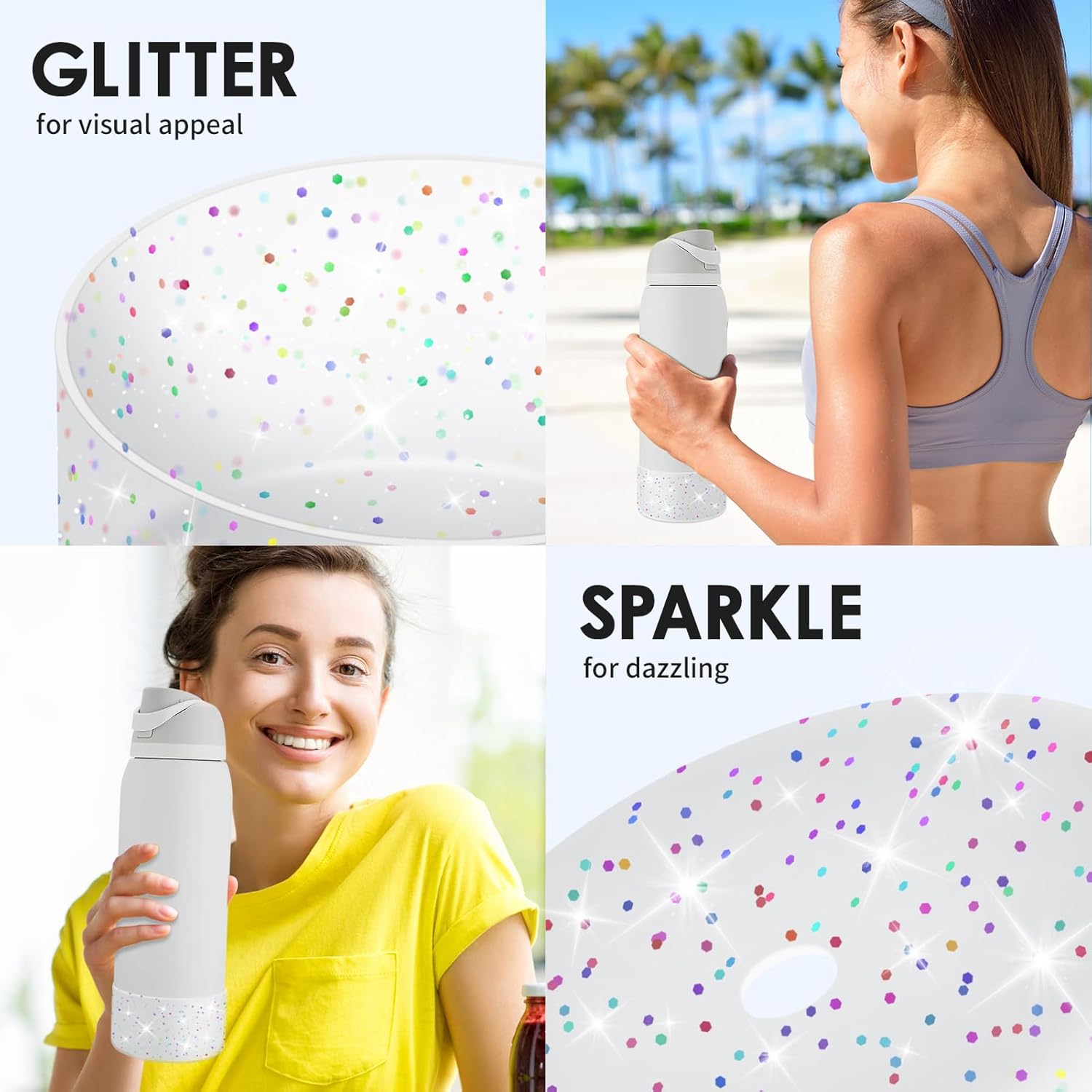 Owala Protective Glitter Silicone Boot - Bling Cup Sleeve for 24oz, 32oz, 40oz Water Bottles