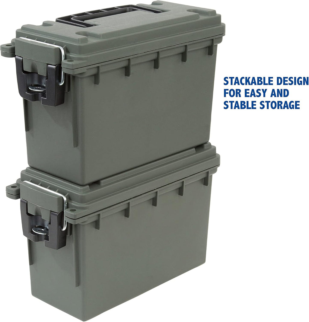 Sheffield 12626 Ammo Storage Box - Stackable .30 Cal, Water & Dust Resistant, Lockable, Green | Pack of 6