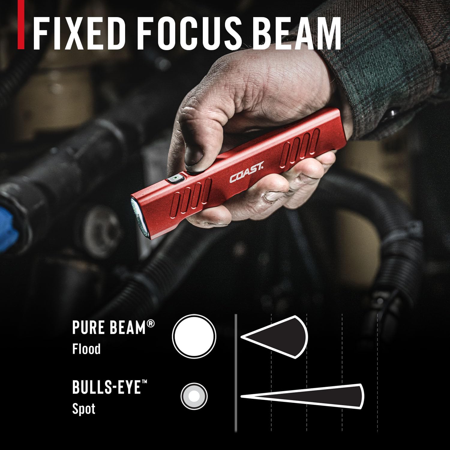 Coast Slayer 1150 Lumen USB-C Rechargeable LED Flashlight with Spot/Flood, Memory Mode and Pocket Clip, RED