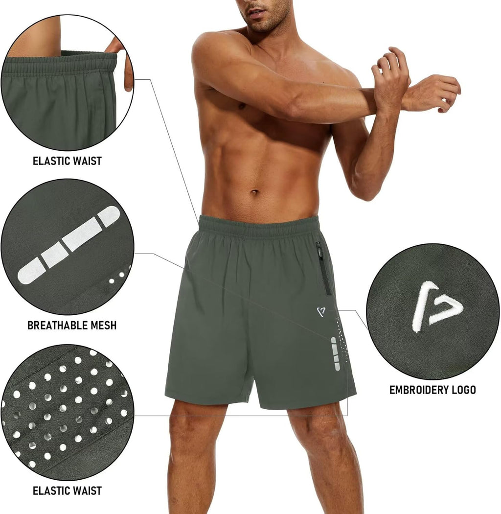 Skiennix Men's Athletic Shorts - Quick Dry 7-Inch Running Shorts with Breathable Mesh & Zipper Pockets