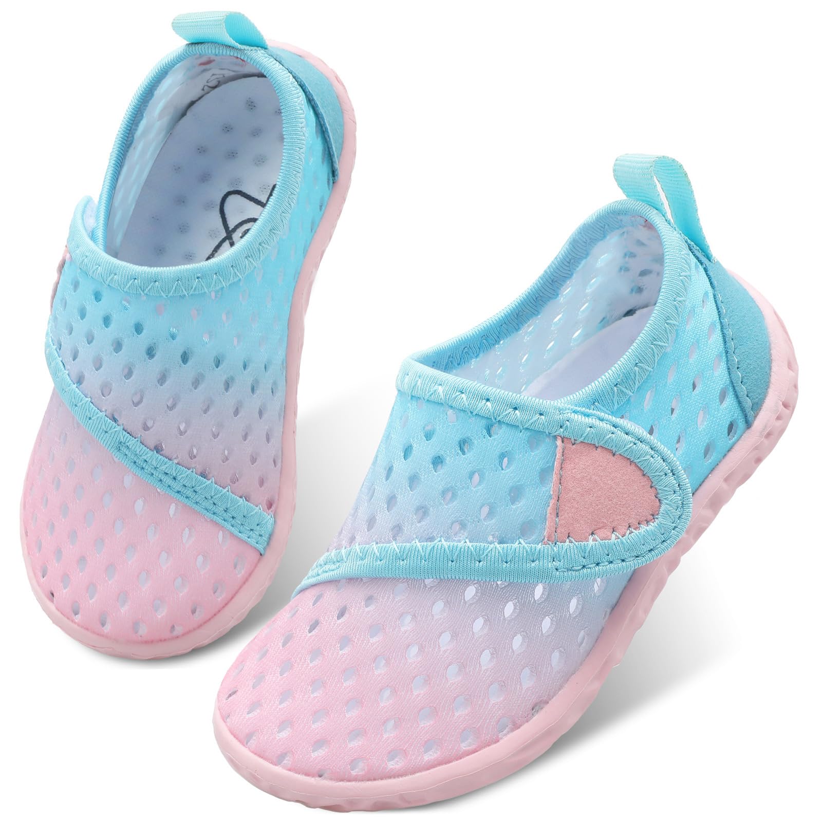 LeIsfIt Kids Water Shoes Toddler Girls Boys Swim Shoes Outdoor Quick-Dry Breathable Aqua Socks for Beach Pool Surf, Blue Pink, 13 Little Kid