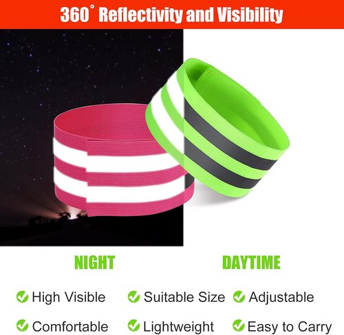 Gejoy Reflective Bands - 16 High Visibility Safety Straps for Wrist, Arm, Ankle, Leg | Perfect for Night Walking, Cycling, Running