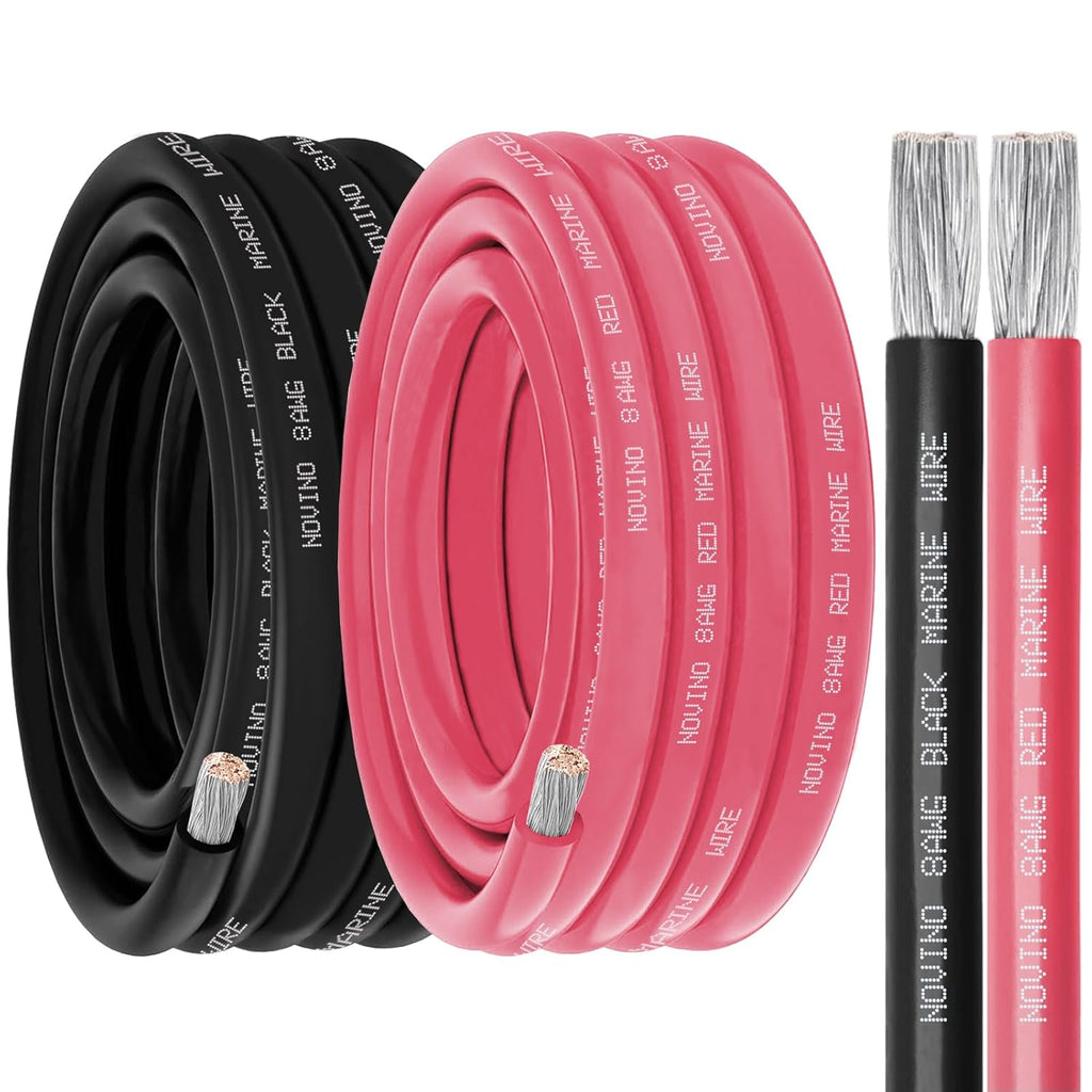 **8 AWG Marine Grade Wire - Tinned Copper Oxygen-Free Electrical Cable | 15FT Red & 15FT Black**