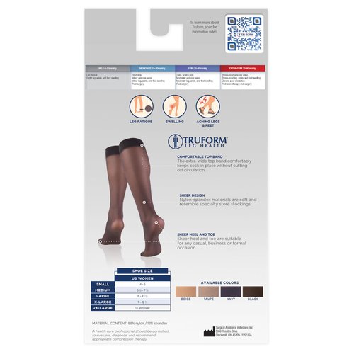 Truform Sheer Compression Stockings, 8-15 mmHg, Women's Knee High Length, 20 Denier, Nude, Large
