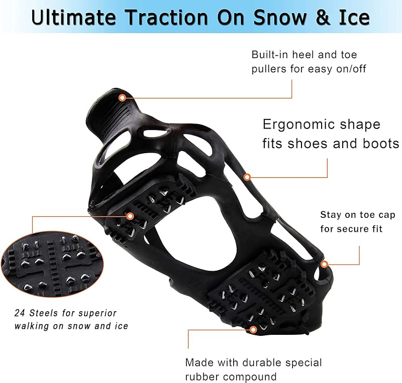 Ice Snow Traction Cleats Crampons Anti-Slip Snow Shoes for Men Women 24 Steel Crampons XL (10.5-13 / 11.5-14)