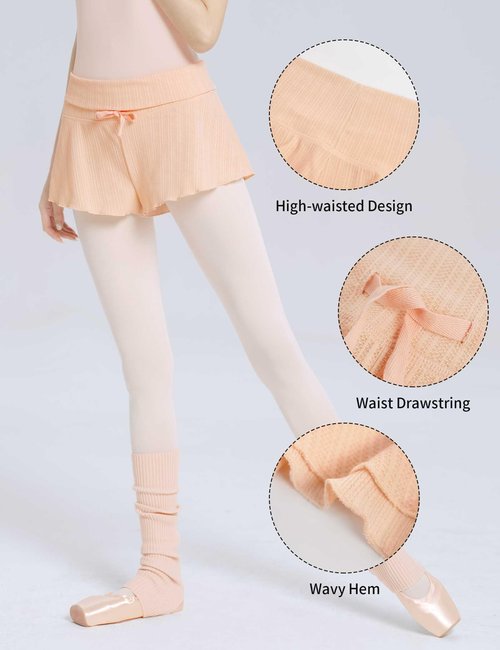 Phoeswan Ribbed Drawstring Ballet Shorts,Women High Waist Dance Shorts,Yoga Pants for Teen Girls Apricot