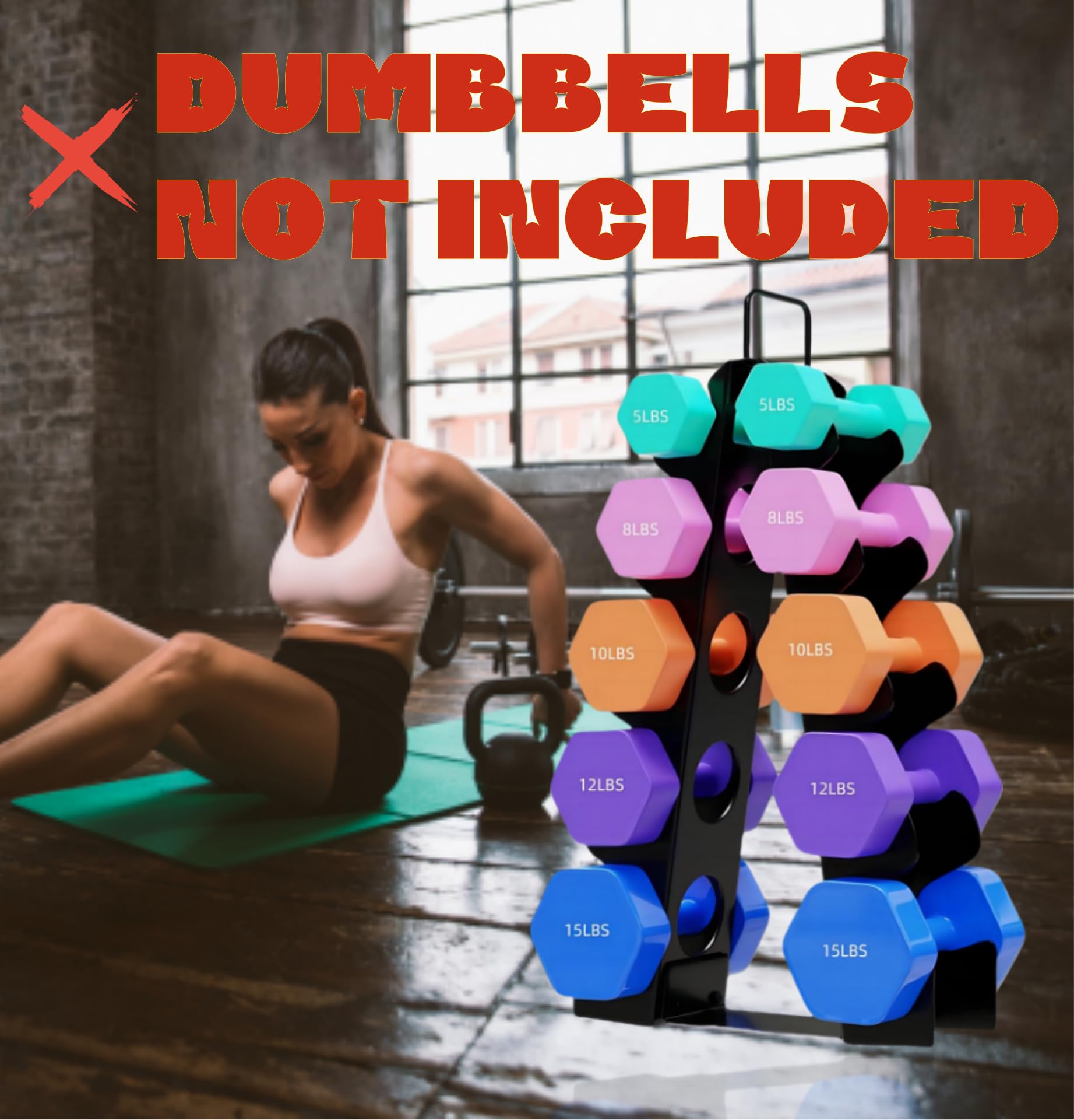 Weight Rack for Dumbbells, 5 Tiers Compact A-Frame Home Gym Organizer, Dumbbell Rack Stand Only, Alloy Steel Dumbbell Rack with Handle for Home Gym and Workout (Dumbbells Not Include)