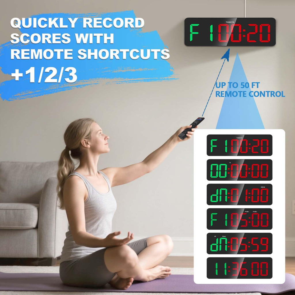 Gym Clock Timer for Tabata, FGB & EMOM, Large LED Workout Clock with Remote Control, 10 Custom Interval Modes, 120dB Buzzer, Fitness Digital Timer for Home Gym, HIIT, CrossFit, Boxing, Yoga, Garage