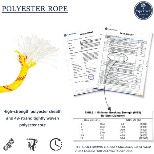 Ezjsdltech 1/2 in x 150 ft Polyester Arborist Rigging Rope, Yellow Braided Tree Climbing Rope 48 Strands for Farm Work and Swinging