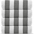 Chakir Turkish Linens | Premium 100% Cotton Thick Stripe Pool & Beach Towels - 4-Pack Gray, 30x60 Inch