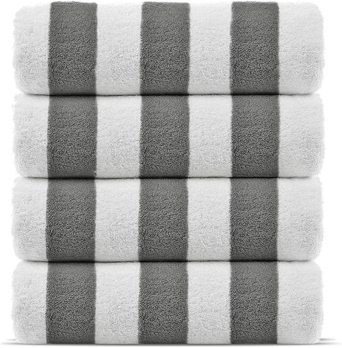 Chakir Turkish Linens | Premium 100% Cotton Thick Stripe Pool & Beach Towels - 4-Pack Gray, 30x60 Inch