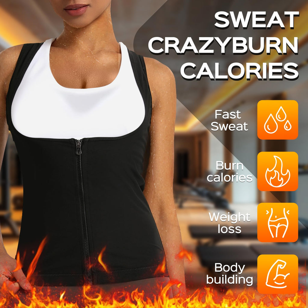 Everfion Sauna Suit for Women Shaper Vest Waist Trainer Sweat Sauna Shirt for Women Workout Tank Top with Zipper