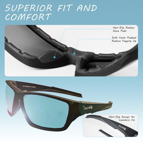 SOL PRO Polarized Riding Sunglasses Foam Padded Wraparound Fit Men Women Motorcycle Driving Running Cycling Fishing