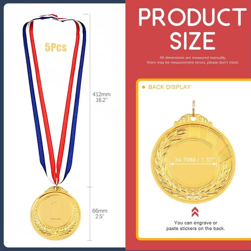 Hilitchi Gold Award Medals - Olympic Style Winner Medals with Ribbon | Set of 5