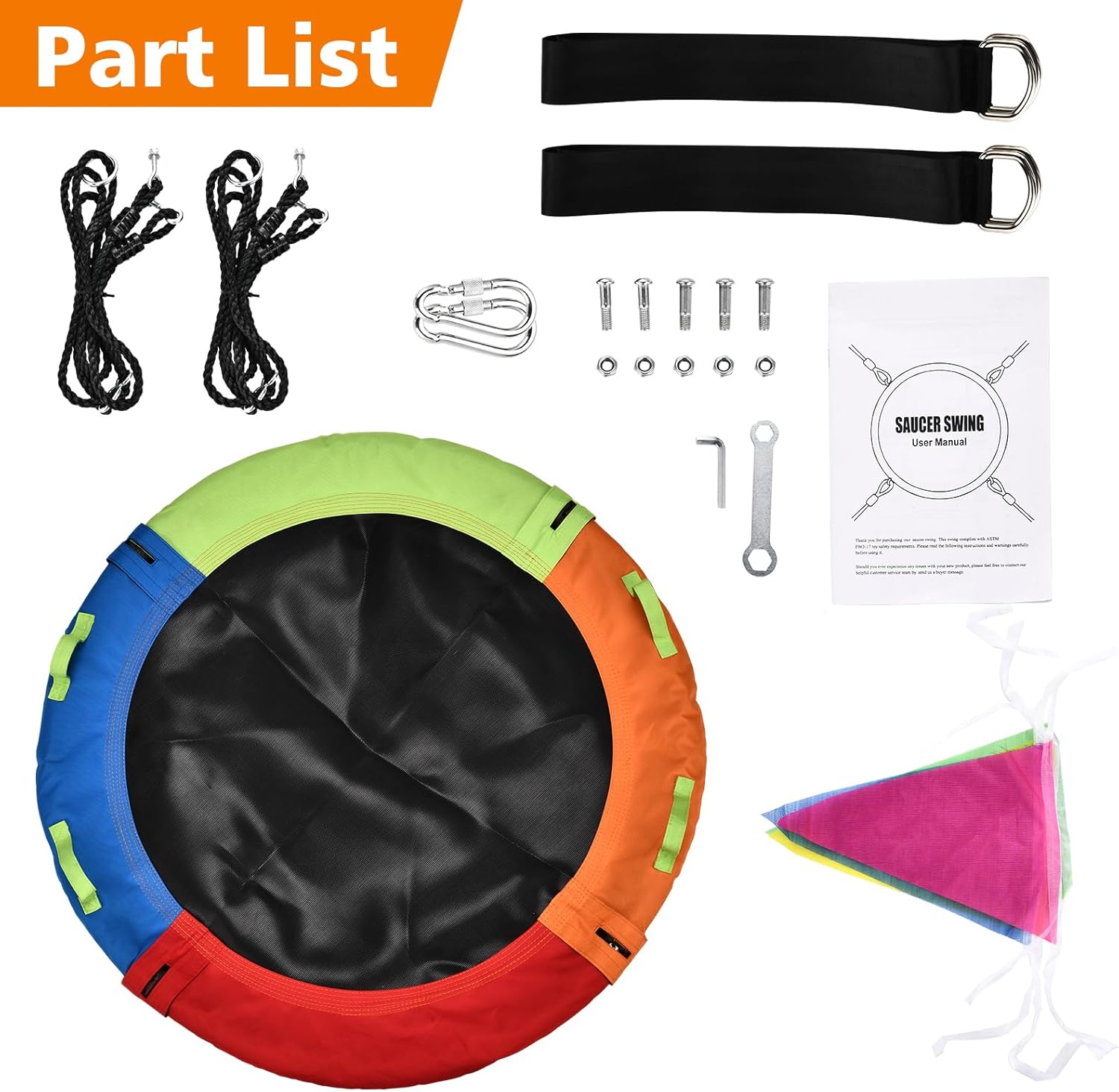 Skiennix Tree Swing - 40 Inch Saucer Swing with 900lbs Capacity & Adjustable Straps | Multicolor Outdoor Fun