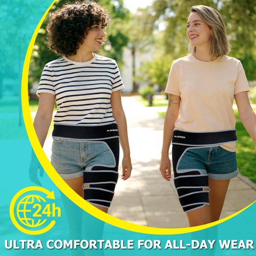 Compression Support Wrap for Thigh Injury,Hip Brace for Women Men Sciatica Pain Relief Devices,Hip Flexor Compression Wrap for Comfortable Thigh,Sciatic Nerve,Labral Tear,Hamstring Pull(Black-Right)