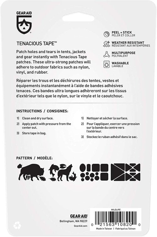 GEAR AID Tenacious Tape Gear Patches - Durable Jacket Repair Solution, Black Nylon, 3" x 20", 2 Pack