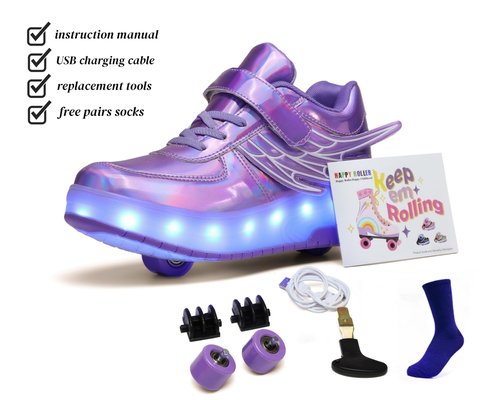 Roller Skate Shoes for Kids Boys Girls LED Roller Sneakers Light Up Fashion Flashing Wheels Shoes Rechargeable Purple