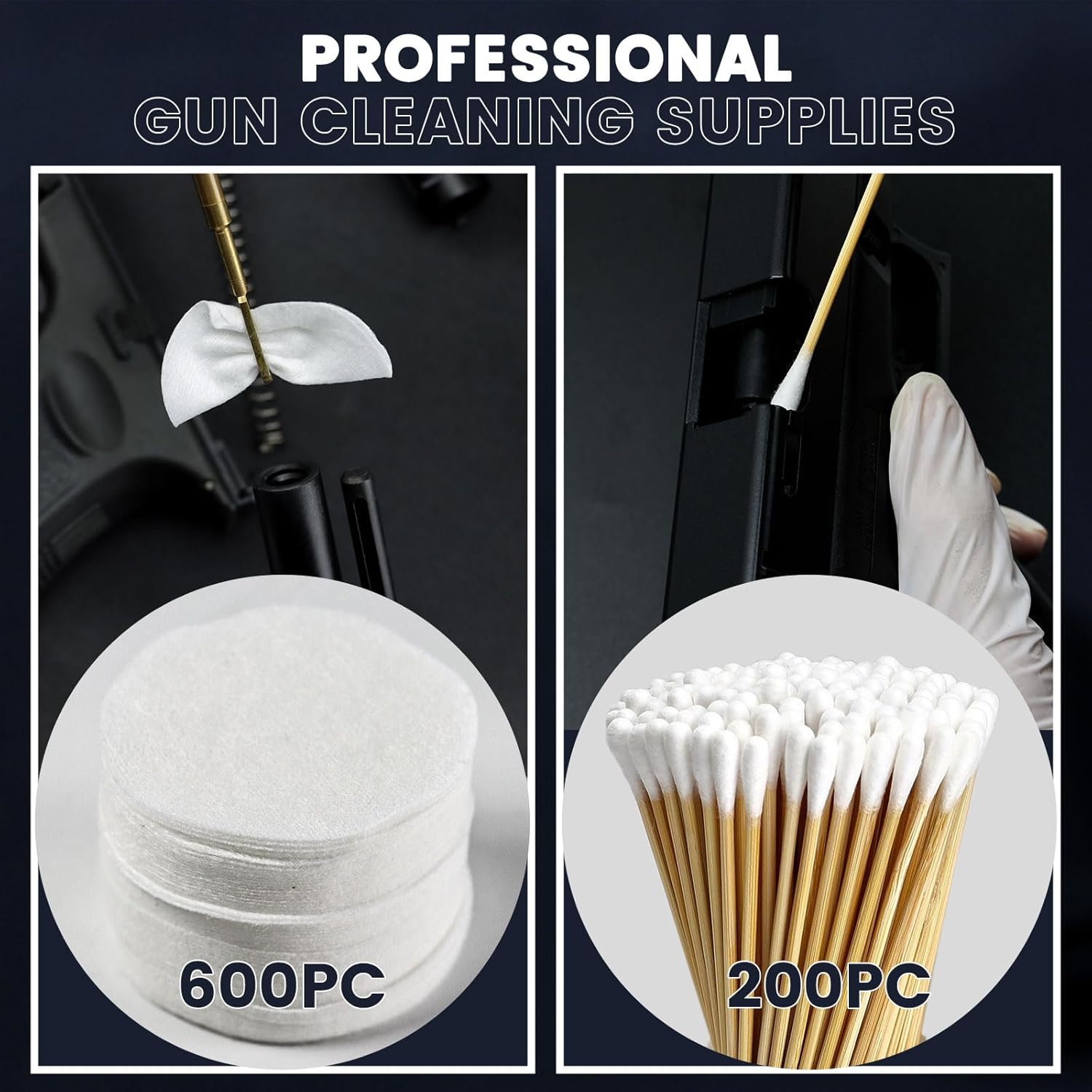 PINGMIC Gun Cleaning Kit - 1200/800/600PCS with Lint-Free Patches & Pointed Swabs | Fits Most Calibers